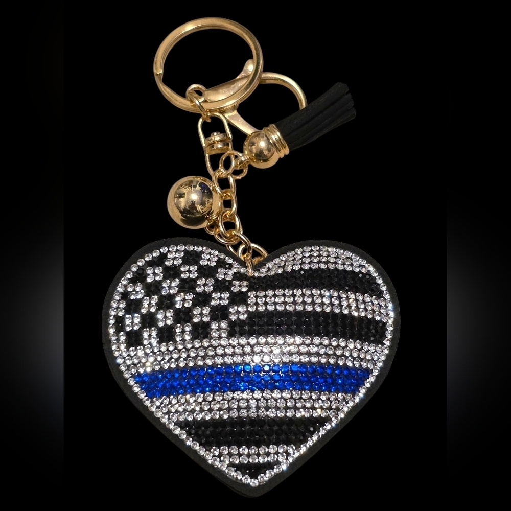 Law Enforcement Heart Bag Charm Keychain with Rhinestones